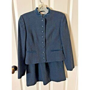 Vintage 60s 70s Evan Picone Wool Blue Suit Blazer Jacket Skirt Size 6P